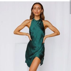 Hello Molly Green halter mini dress